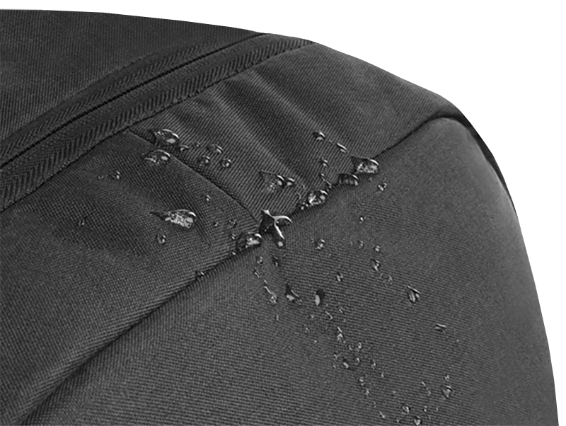 Drops of water on the top of an STM Goods backpack